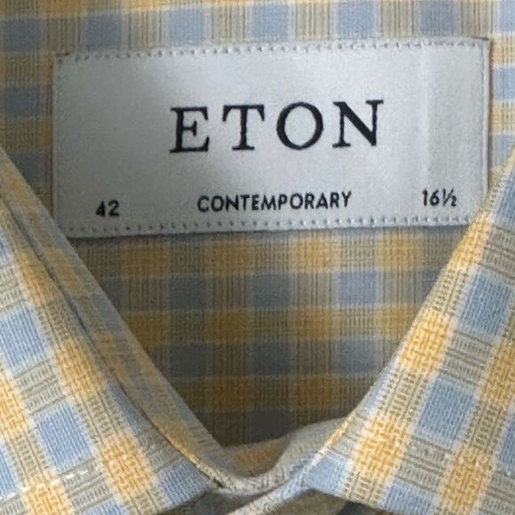 ETON Checkered Blue & Yellow Men’s Dress Shirt 42/16.5 - Picture 5 of 6